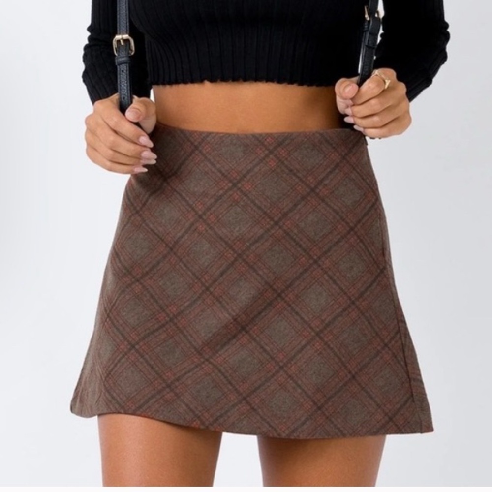 Princess Polly Checkered Brown Mini Skirt